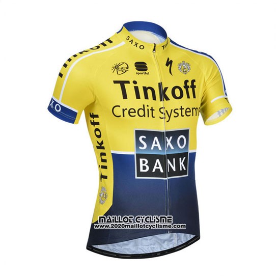2014 Maillot Ciclismo Tinkoff Saxo Bank Bleu et Jaune Manches Courtes et Cuissard